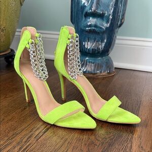 Charlotte Russe Neon Green Stiletto Heels with Chain Detail